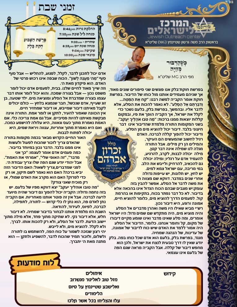 Cover of the newsletter for Parashat Chukat-Balak